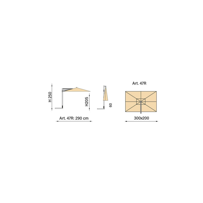 Ombrellone a palo laterale Border rett.cm 300x200 Made in Italy