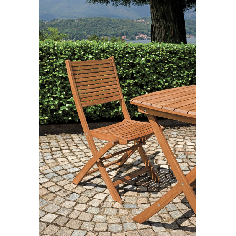 Set Di 2 Sedie Pietrasanta In Acacia Pieghevole Senza Braccioli Moia