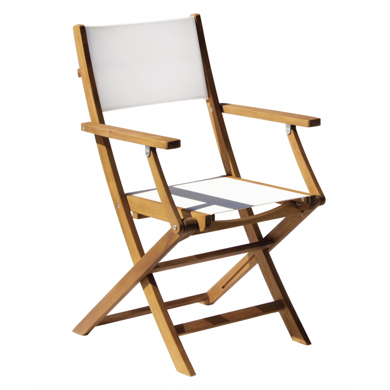 Set Di 2 Sedie Venturina In Acacia Pieghevole Con Textilene Con Braccioli Moia