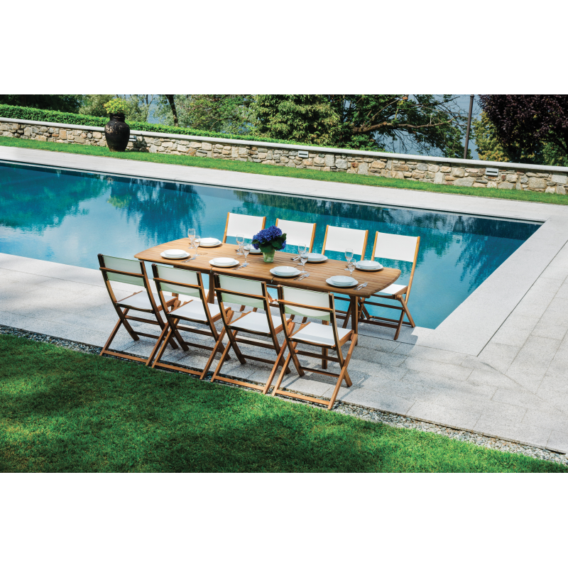 Set Di 2 Sedie Venturina In Acacia Pieghevole Con Textilene Con Braccioli Moia