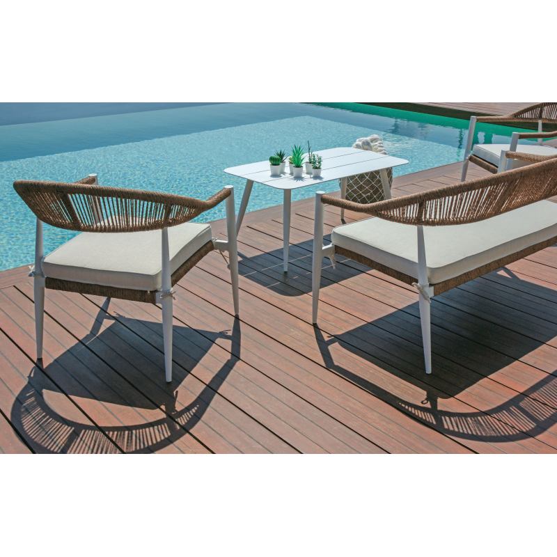 Salotto Milano In Alluminio Bianco + Seduta E Schienale In Wicker Paglia Moia