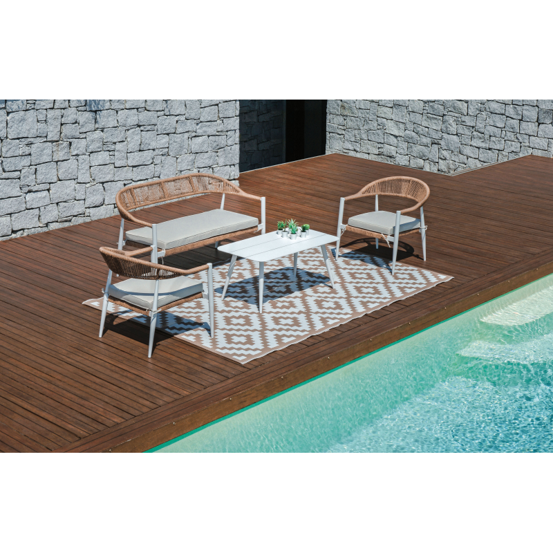 Salotto Milano In Alluminio Bianco + Seduta E Schienale In Wicker Paglia Moia