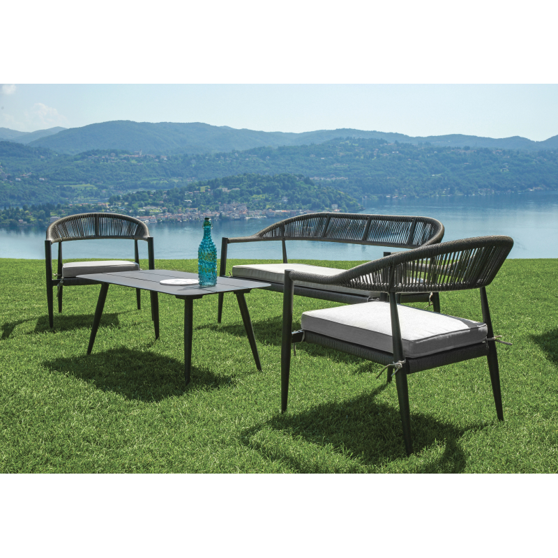 Salotto Milano In Alluminio Antracite + Seduta E Schienale In Wicker Grigio Moia