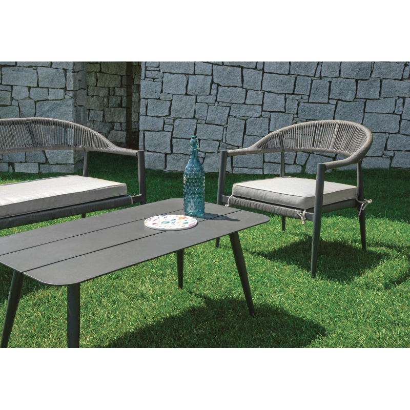 Salotto Milano In Alluminio Antracite + Seduta E Schienale In Wicker Grigio Moia