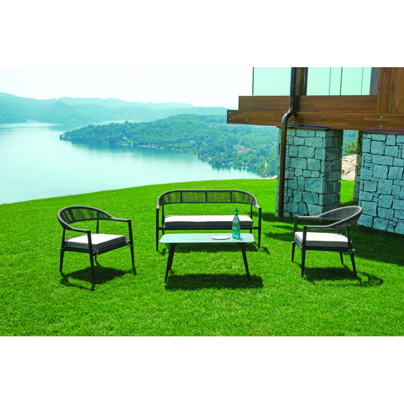 Salotto Milano In Alluminio Antracite + Seduta E Schienale In Wicker Grigio Moia