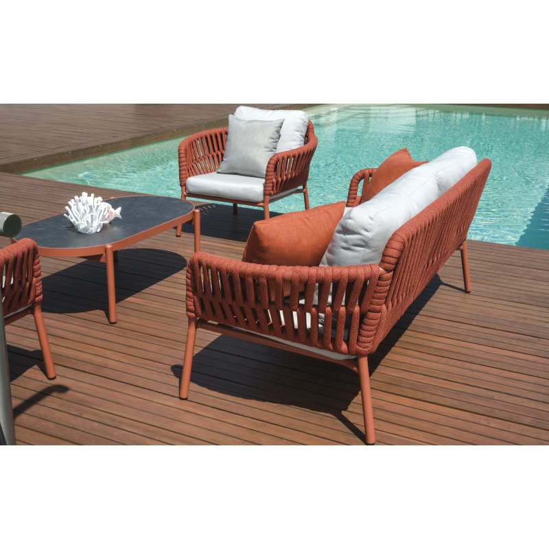 Salotto Maratea In Alluminio Rosso Antico E Corda Mattone - Pillow Marrone E Grigio Moia