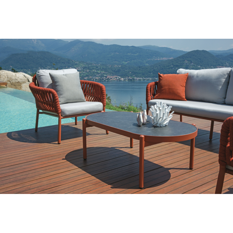 Salotto Maratea In Alluminio Rosso Antico E Corda Mattone - Pillow Marrone E Grigio Moia