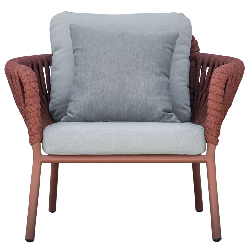 Salotto Maratea In Alluminio Rosso Antico E Corda Mattone - Pillow Marrone E Grigio Moia