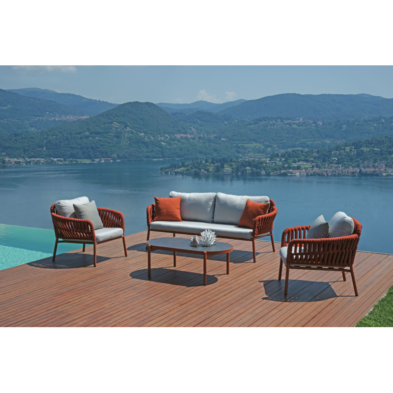 Salotto Maratea In Alluminio Rosso Antico E Corda Mattone - Pillow Marrone E Grigio Moia