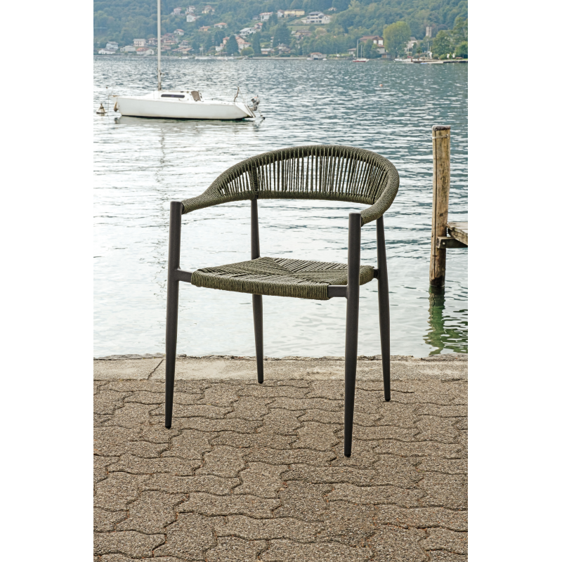 Poltrona Milano In Alluminio Grigio Antracite Con Corda Sintetica Verde Moia