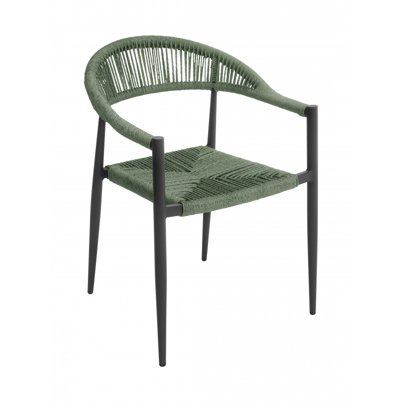 Poltrona Milano In Alluminio Grigio Antracite Con Corda Sintetica Verde Moia