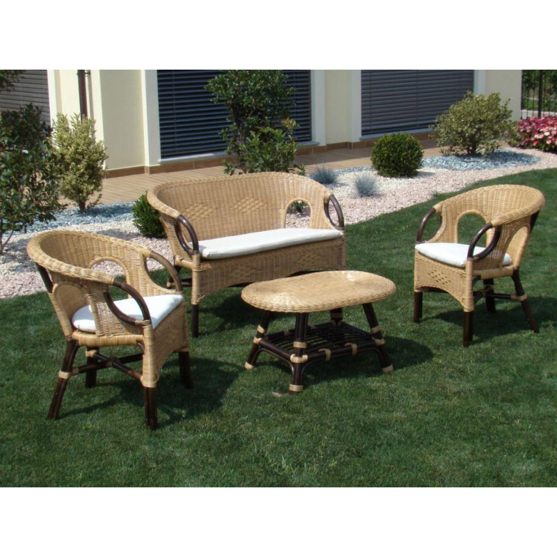 Salotto lucrezia 4pz rattan con c noce naturale rattan