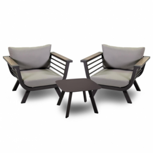 Salotto alluminio riverside tortora con cuscini crema (bracciolo in hpl) 3 pezzi