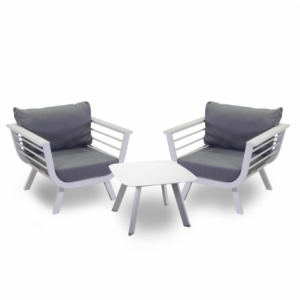 Salotto alluminio Riverside bianco con cuscini grigio 3 pezzi