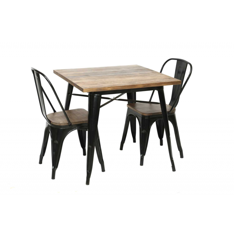 Tavolo ferro new bristol top legno neroquadro cm80x80h76