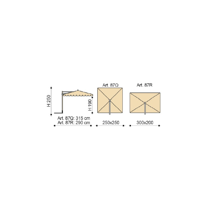 Ombrellone palo laterale Allegro Made in Italy - 250 x 250 cm