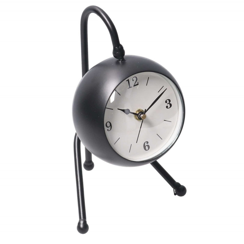 Orologio da tavolo metallo nero quadrante bianco cm12x13h21,5