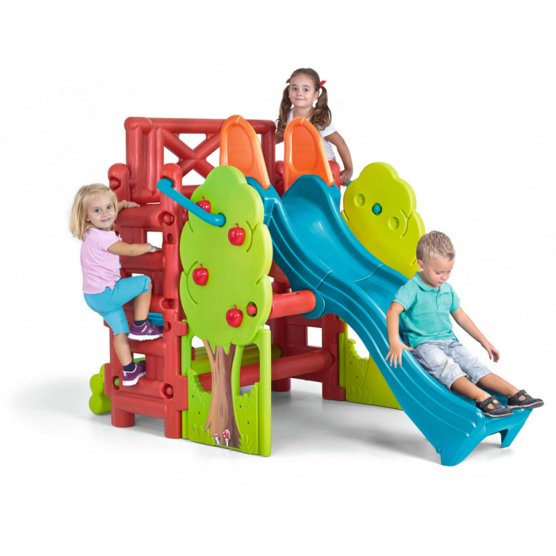 Casetta Bosco gioco da giardino multicolor con scivolo 200x125