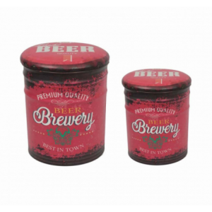 SET DI 2 POUF CONTENITORE TONDO BIRRA ROSSO