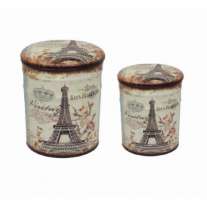 Set 2 Pouf Contenitore Tondo Torre Eiffel per Casa