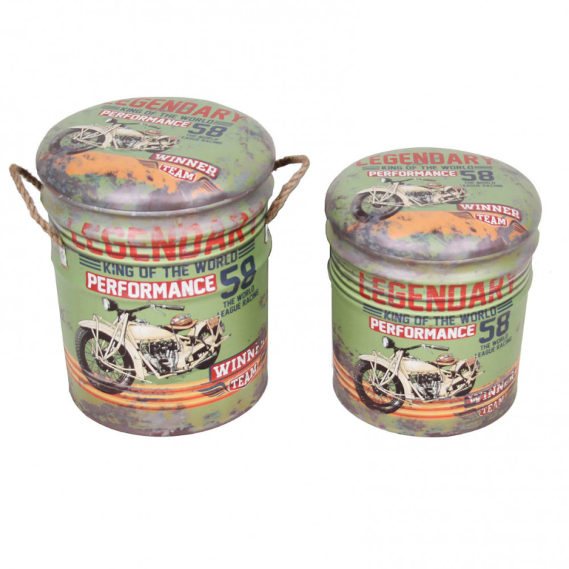 Set 2 Pouf Contenitore Tondo Verde per Casa