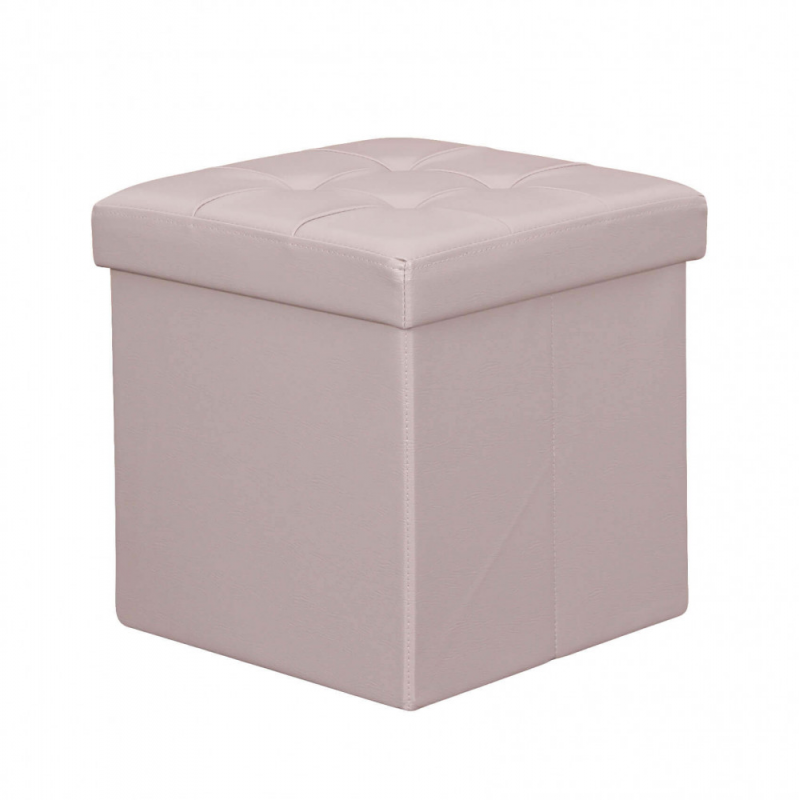 Pouf Contenitore Quadrato Ecopelle Rosa Pallido Casa