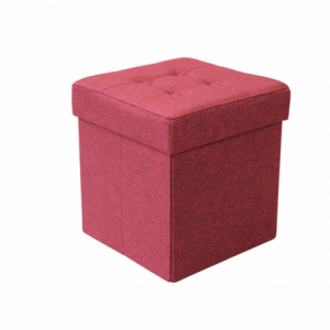 Pouf Contenitore Quadrato in Stoffa Bordeaux per Casa