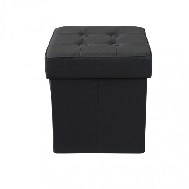 Pouf Contenitore Quadrato in Stoffa Nero per Casa