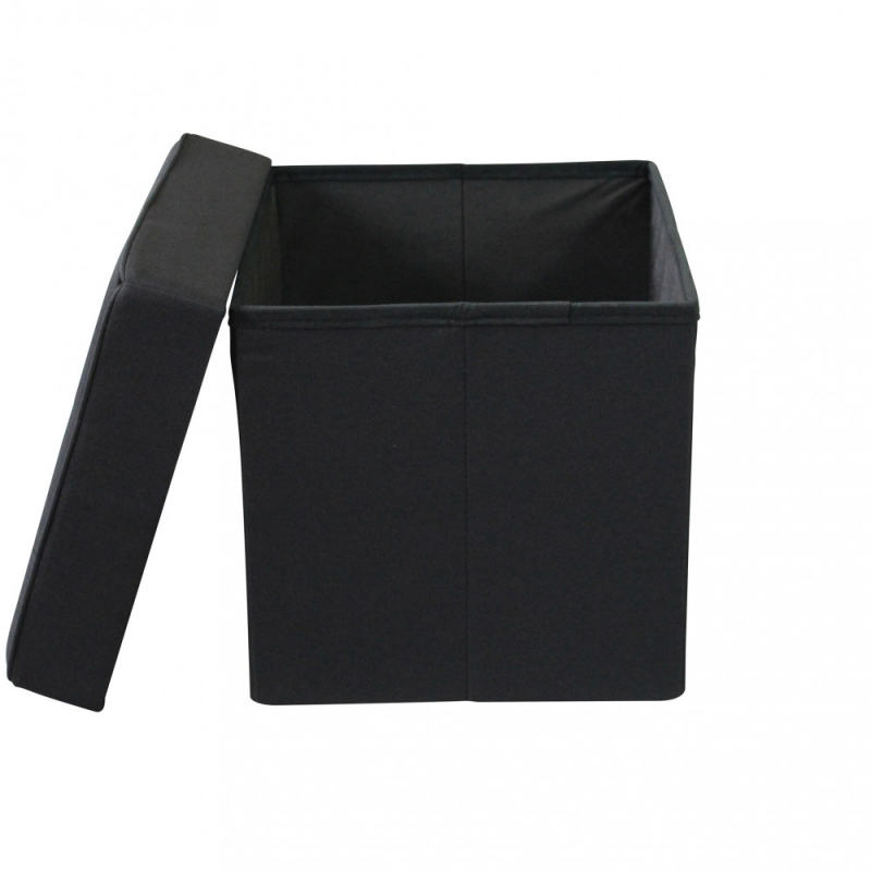 Pouf Contenitore Quadrato in Stoffa Nero per Casa