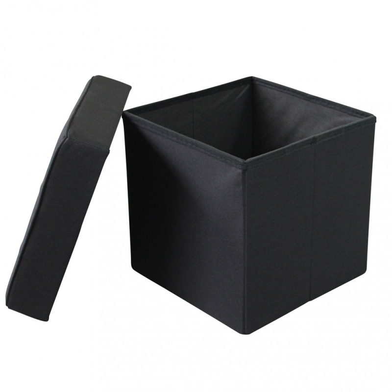 Pouf Contenitore Quadrato in Stoffa Nero per Casa