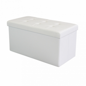 Pouf Contenitore Rettangolare in Ecopelle Bianco per Casa