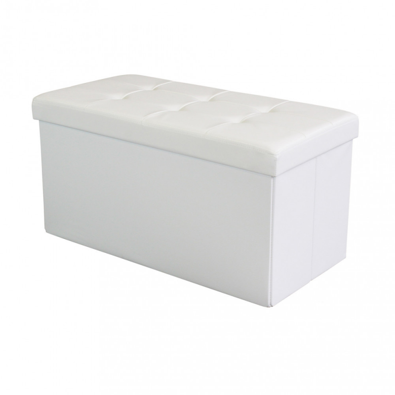 Pouf Contenitore Rettangolare in Ecopelle Bianco per Casa
