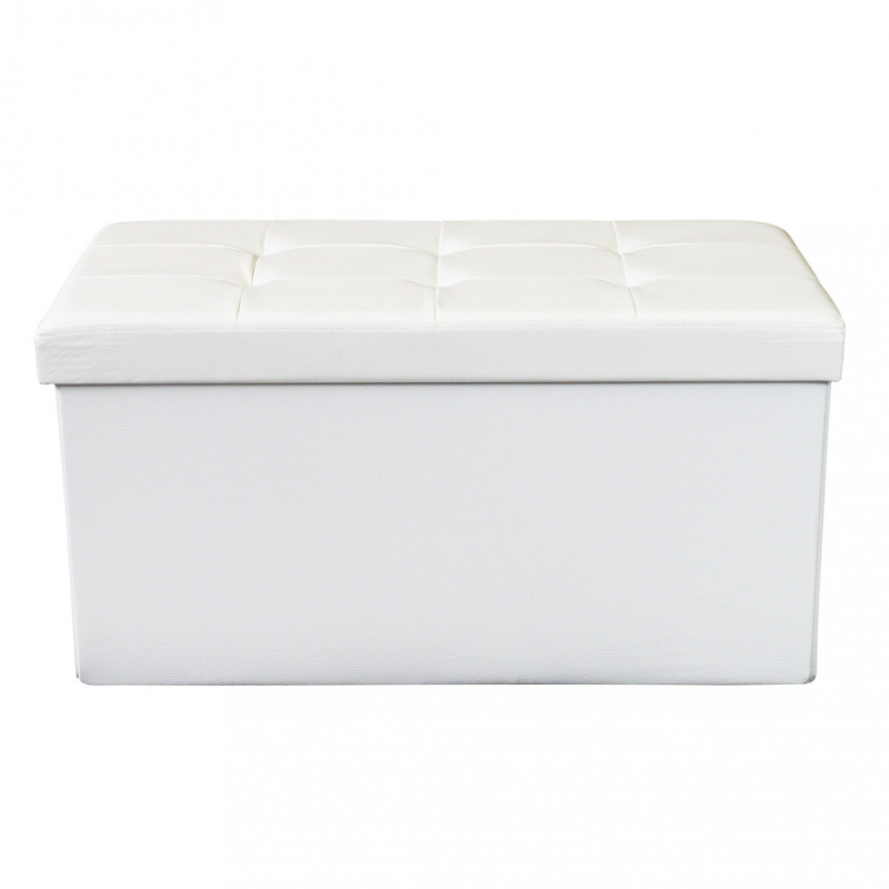 Pouf Contenitore Rettangolare in Ecopelle Bianco per Casa