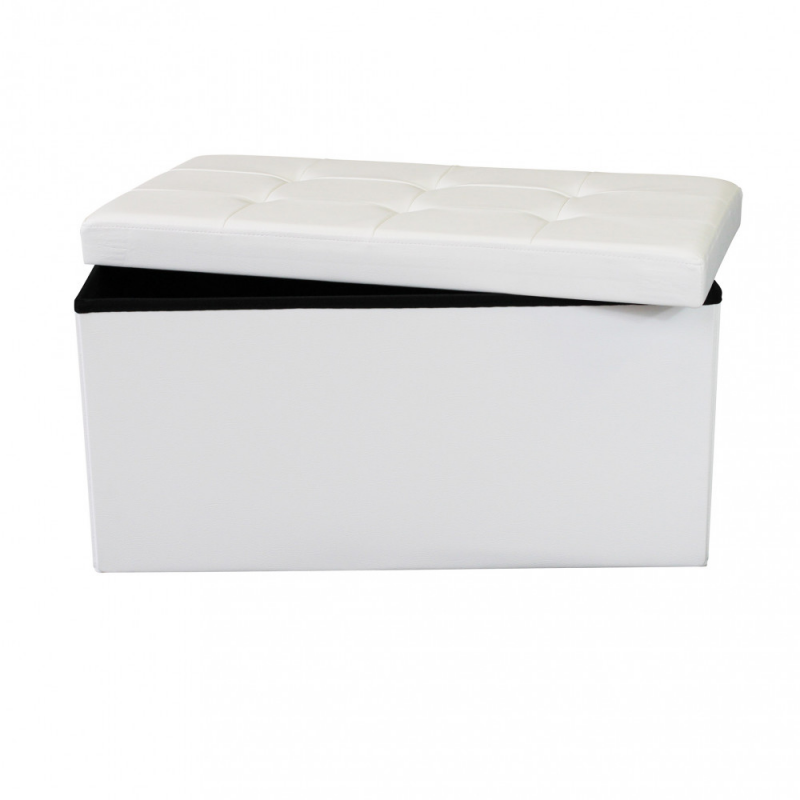Pouf Contenitore Rettangolare in Ecopelle Bianco per Casa