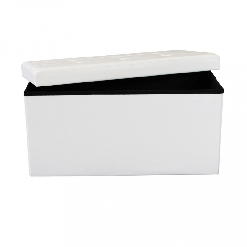 Pouf Contenitore Rettangolare in Ecopelle Bianco per Casa