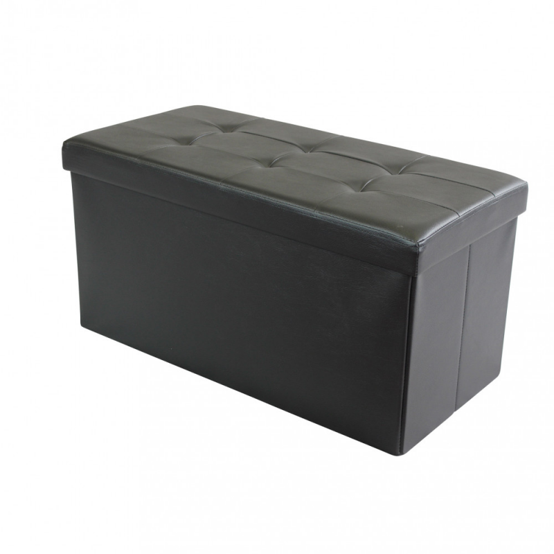 Pouf Contenitore Rettangolare in Ecopelle Nero per Casa