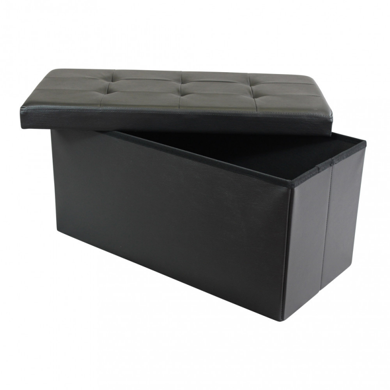 Pouf Contenitore Rettangolare in Ecopelle Nero per Casa