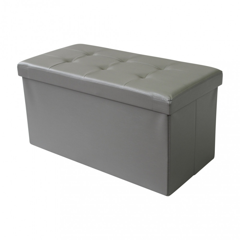 Pouf Contenitore Rettangolare in Ecopelle Grigio per Casa