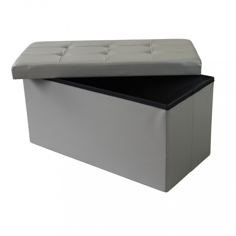 Pouf Contenitore Rettangolare in Ecopelle Grigio per Casa
