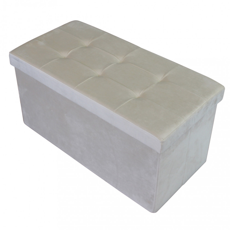 Pouf Contenitore Rettangolare in Velluto Beige per Casa