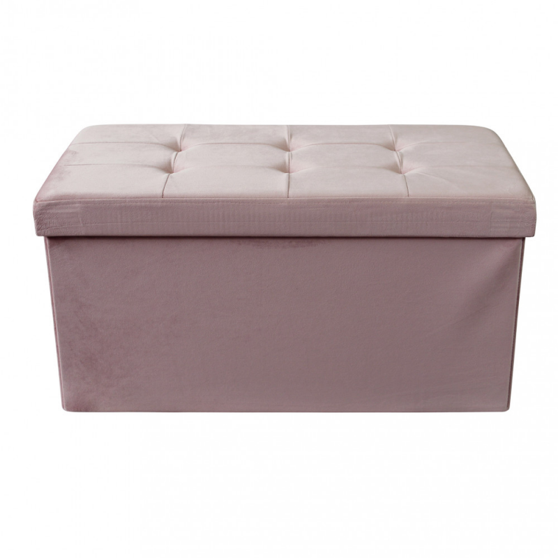 Pouf Contenitore Rettangolare in Velluto Rosa per Casa