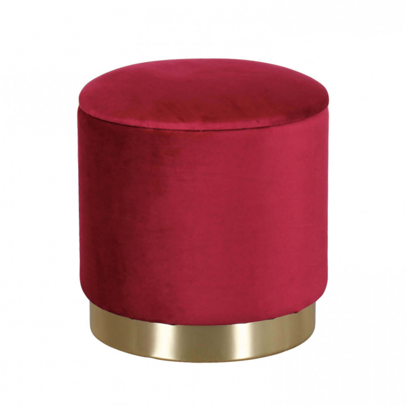 Pouf Contenitore Rotondo in Velluto Bordeaux per Casa
