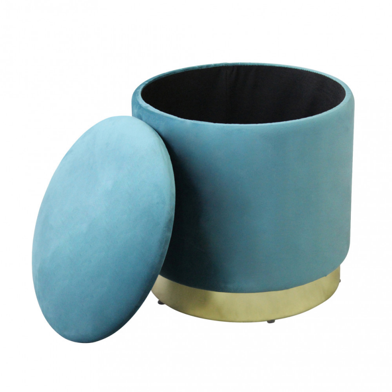 Pouf Contenitore Rotondo in Velluto Verde per Casa