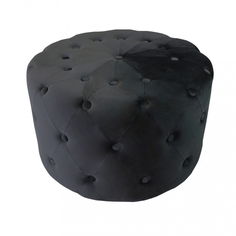 Pouf Rotondo in Velluto Nero per Casa