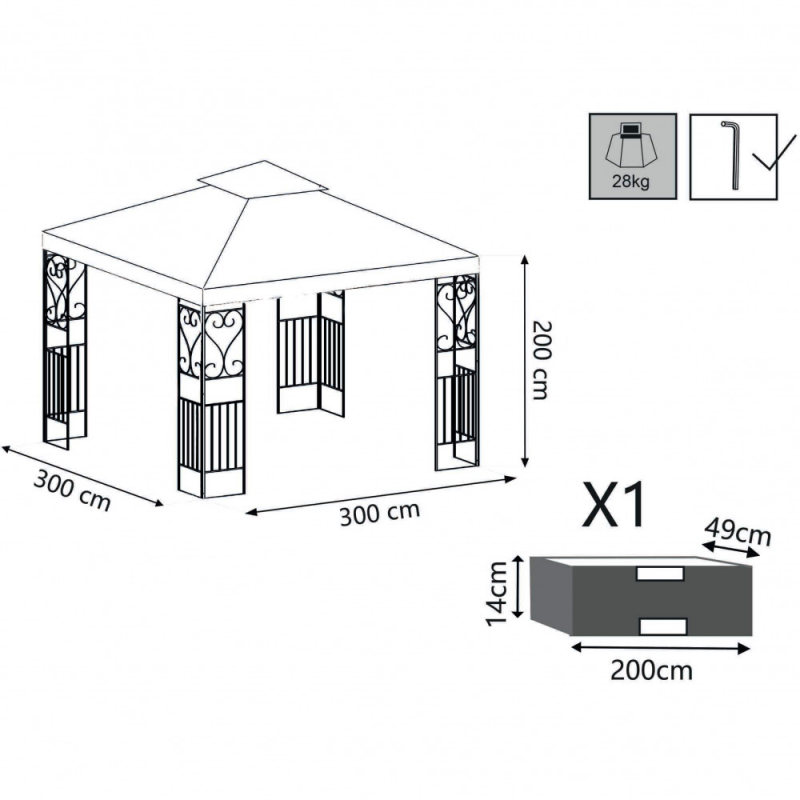 Gazebo Boston 3x3 m struttura robusta per esterno versatile
