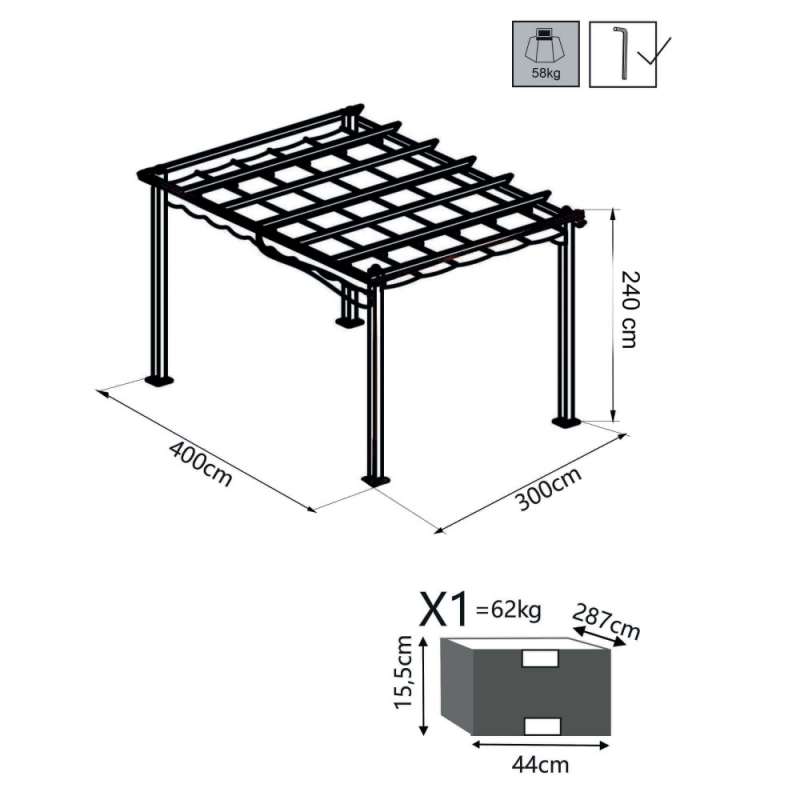 Gazebo Astoria 3x3 tortora con telo grigio per esterno