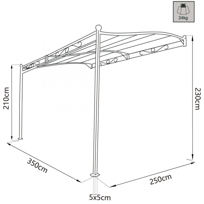 Gazebo pergola addossato 3,5 x 2,5 antracite ecrù giardino