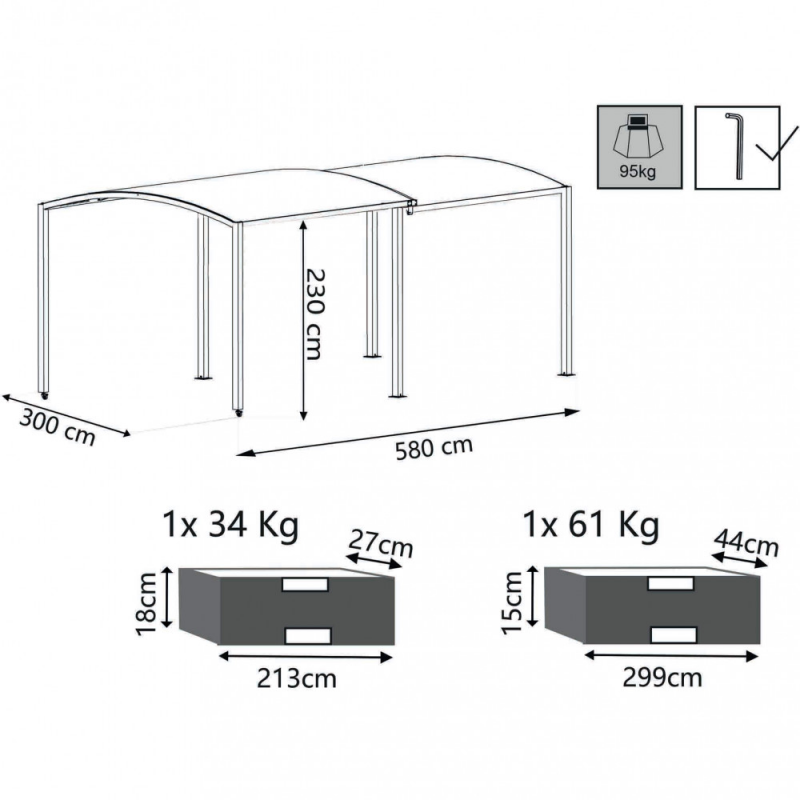 Gazebo allungabile Tucson 3x3/6 m versatile e robusto