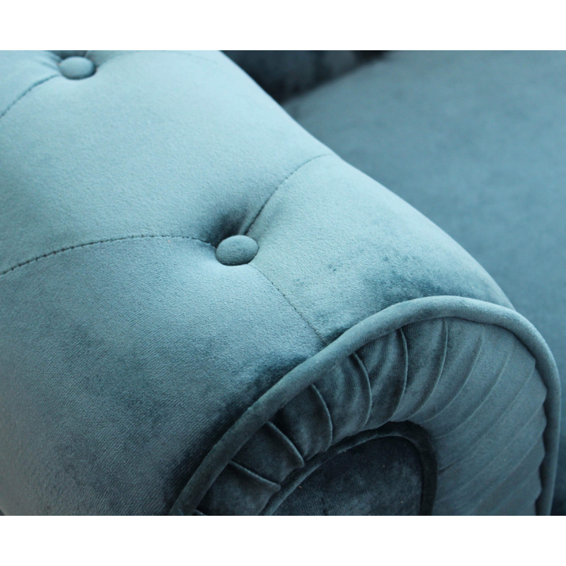 Divano 2 posti Chesterfield in velluto blu elegante e moderno