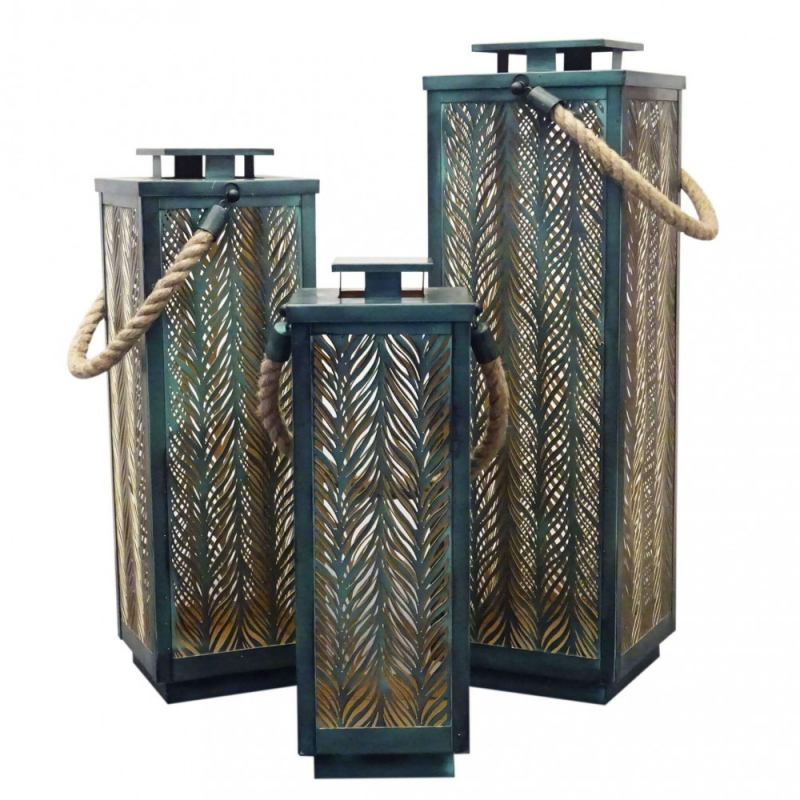 Set 3 lanterne in metallo Danielle eleganti per casa e giardino